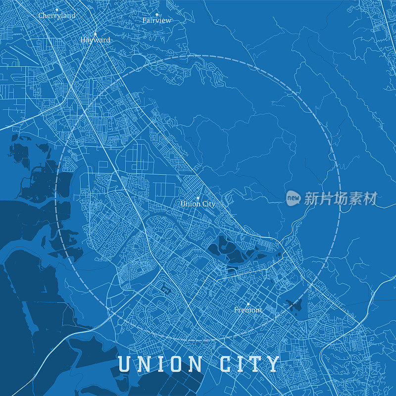 Union City CA城市矢量地图蓝色文本